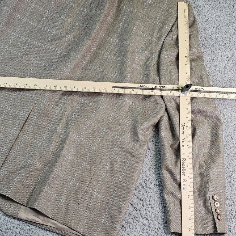 Lauren Ralph Lauren Sport Coat Mens 48R Beige Plaid Silk Wool Classic Fit Blazer
